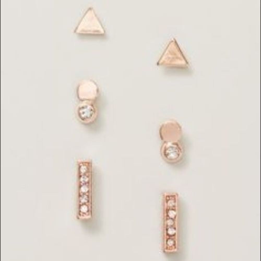 Ann Taylor LOFT Mixed Gemstone rose gold Stud Earring Set of 3 NWT